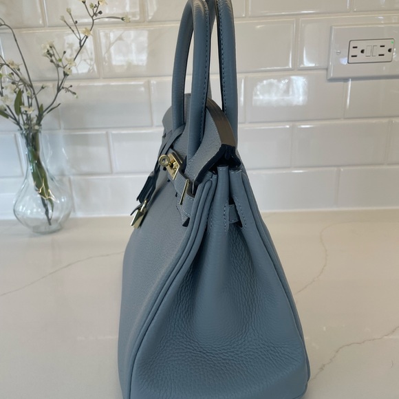 Birkin Inspired Slate Blue Satchel - Picture 5 of 11